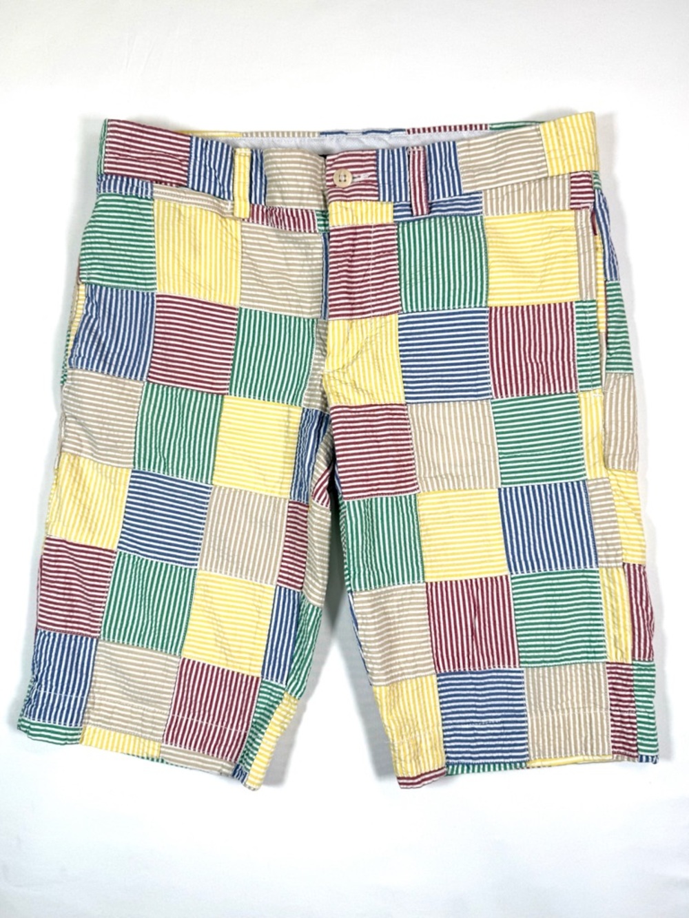 RALPH LAUREN SPORT Seersucker Stripe‎ Patchwork Bermuda Chino Shorts Preppy 2